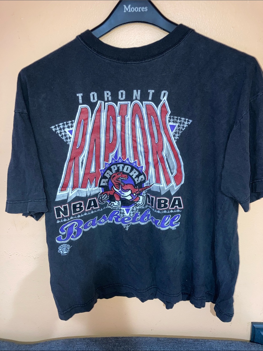 Vintage Y2K Toronto Raptors Graphic NBA Tee - Black with Red & Purple Print